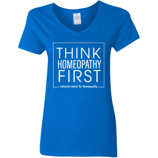Think Homeopathy First Blue Women's V-Neck T-Shirt